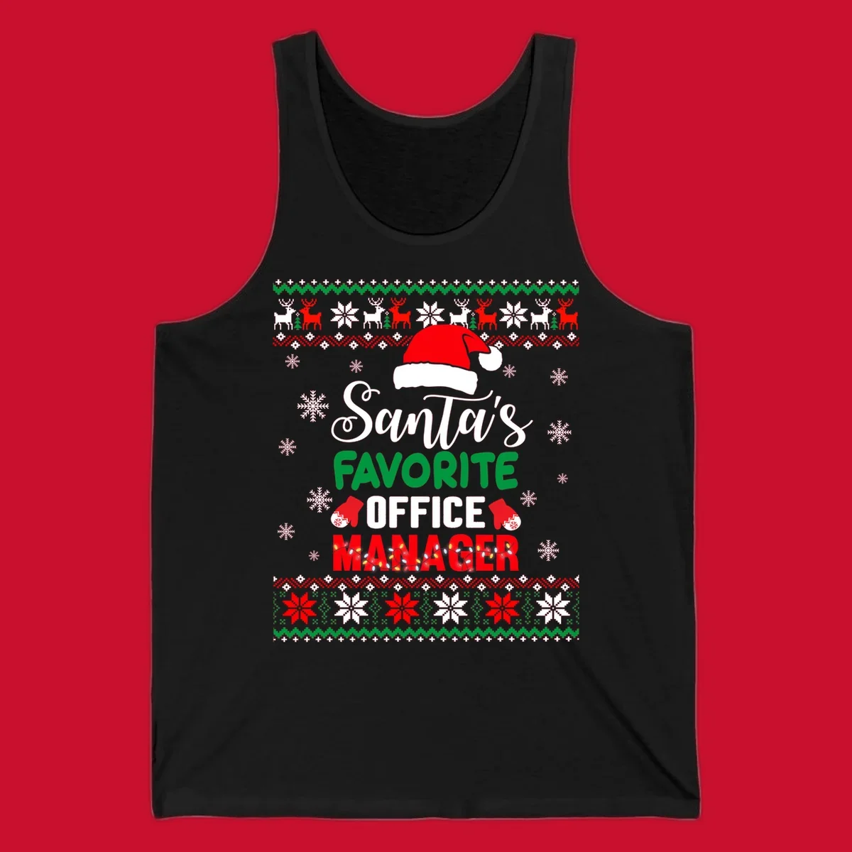Santa's Favorite Office Manager text with Santa hat and Christmas elements.