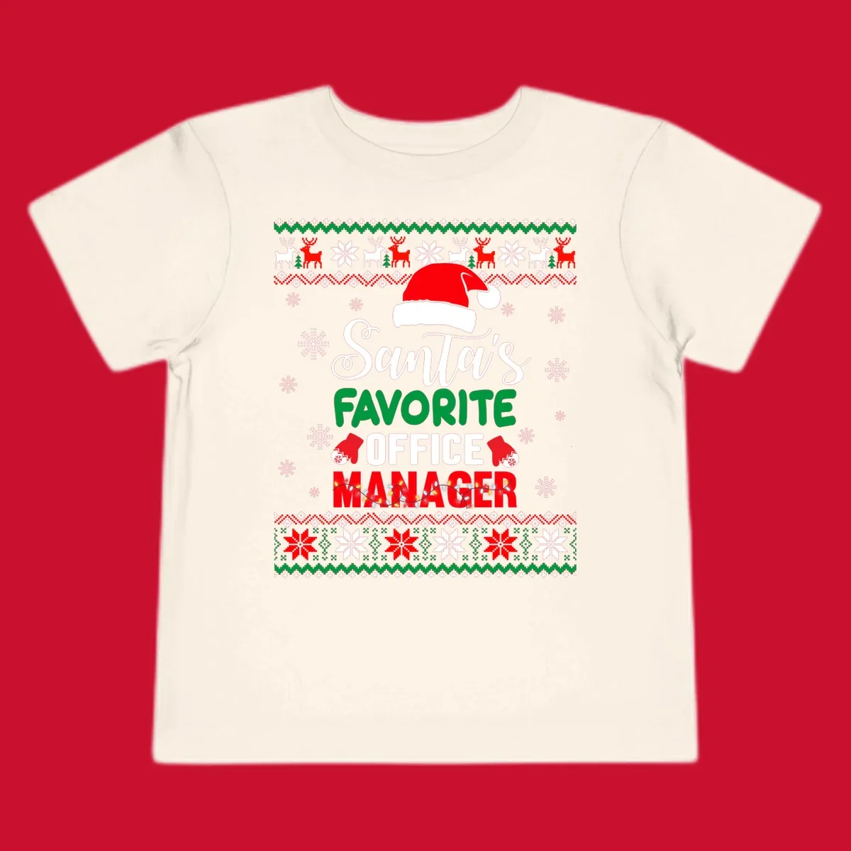 Santa's Favorite Office Manager text with Santa hat and Christmas elements.
