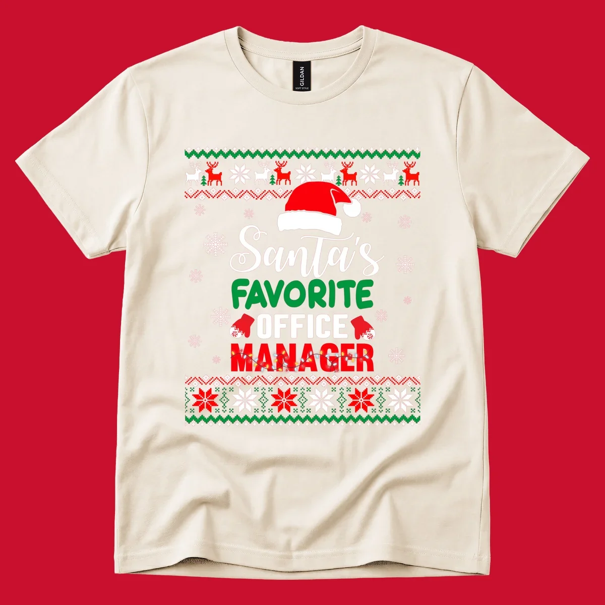 Santa's Favorite Office Manager text with Santa hat and Christmas elements.