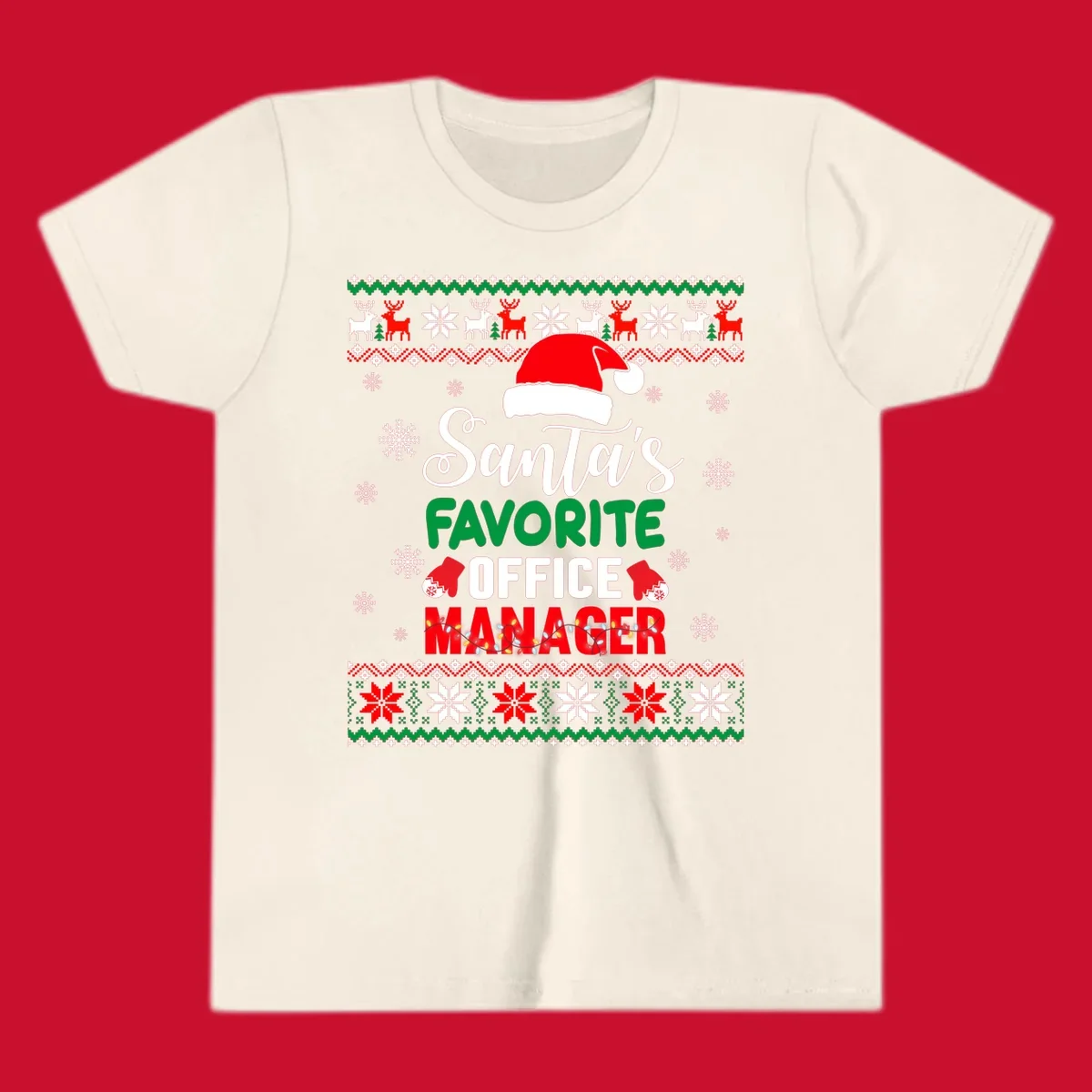 Santa's Favorite Office Manager text with Santa hat and Christmas elements.
