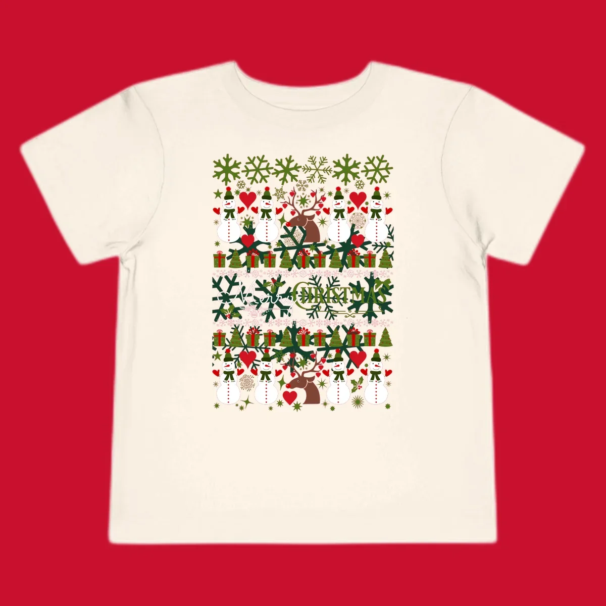 Ugly Christmas snowman and reindeer pattern with Merry Christmas text.