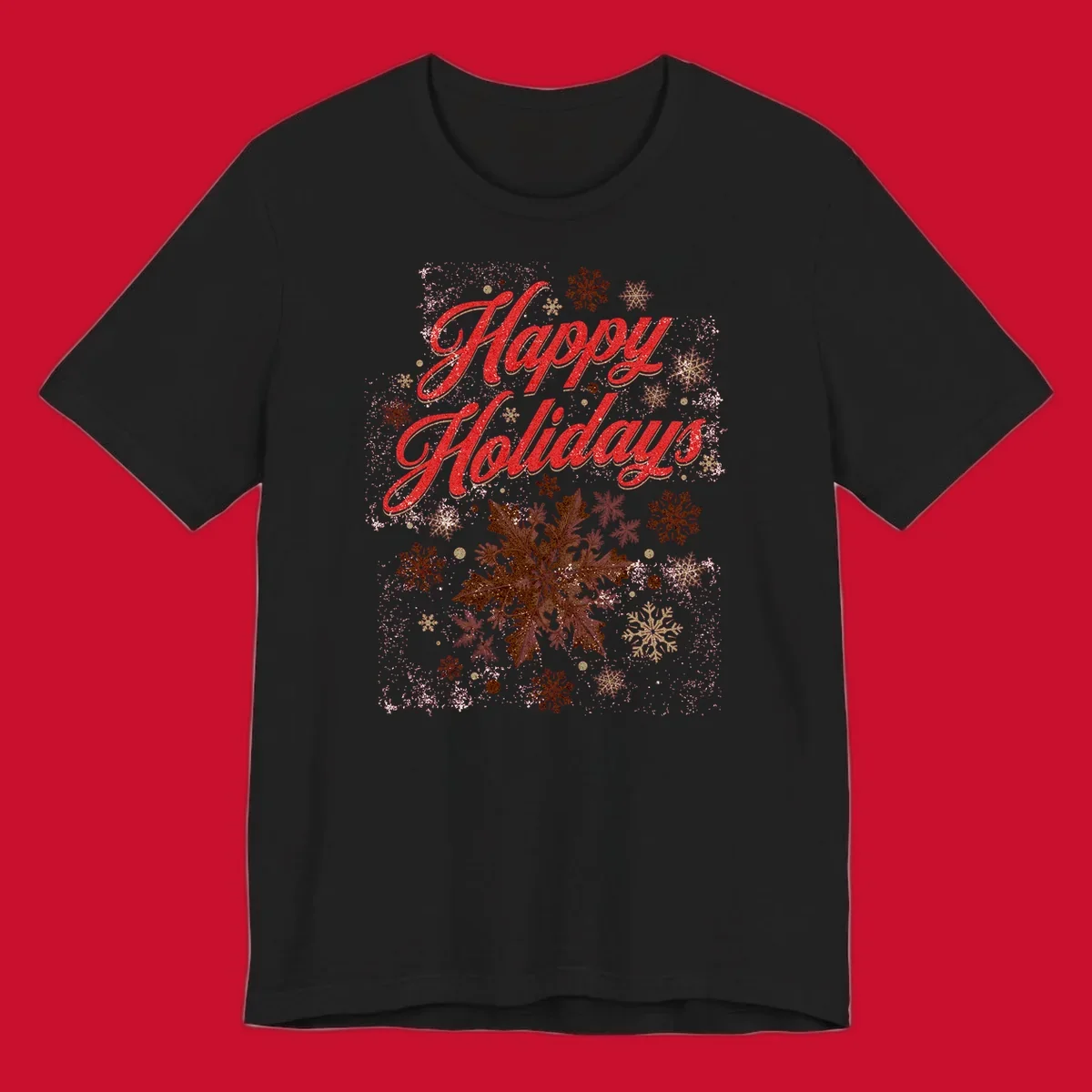 Happy Holidays glitter text with snowflake graphics. Loudest in the room.