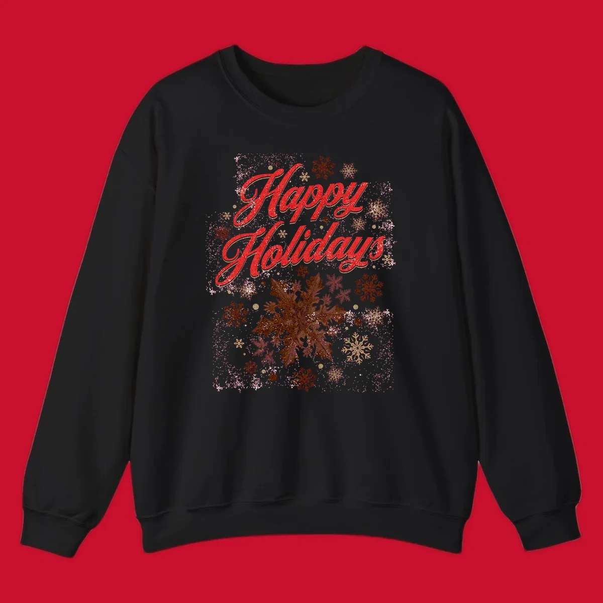 Happy Holidays glitter text with snowflake graphics. Loudest in the room.