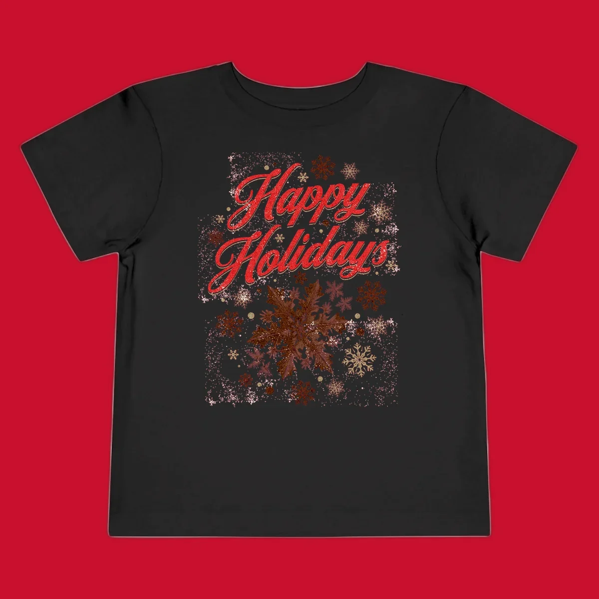 Happy Holidays glitter text with snowflake graphics. Loudest in the room.