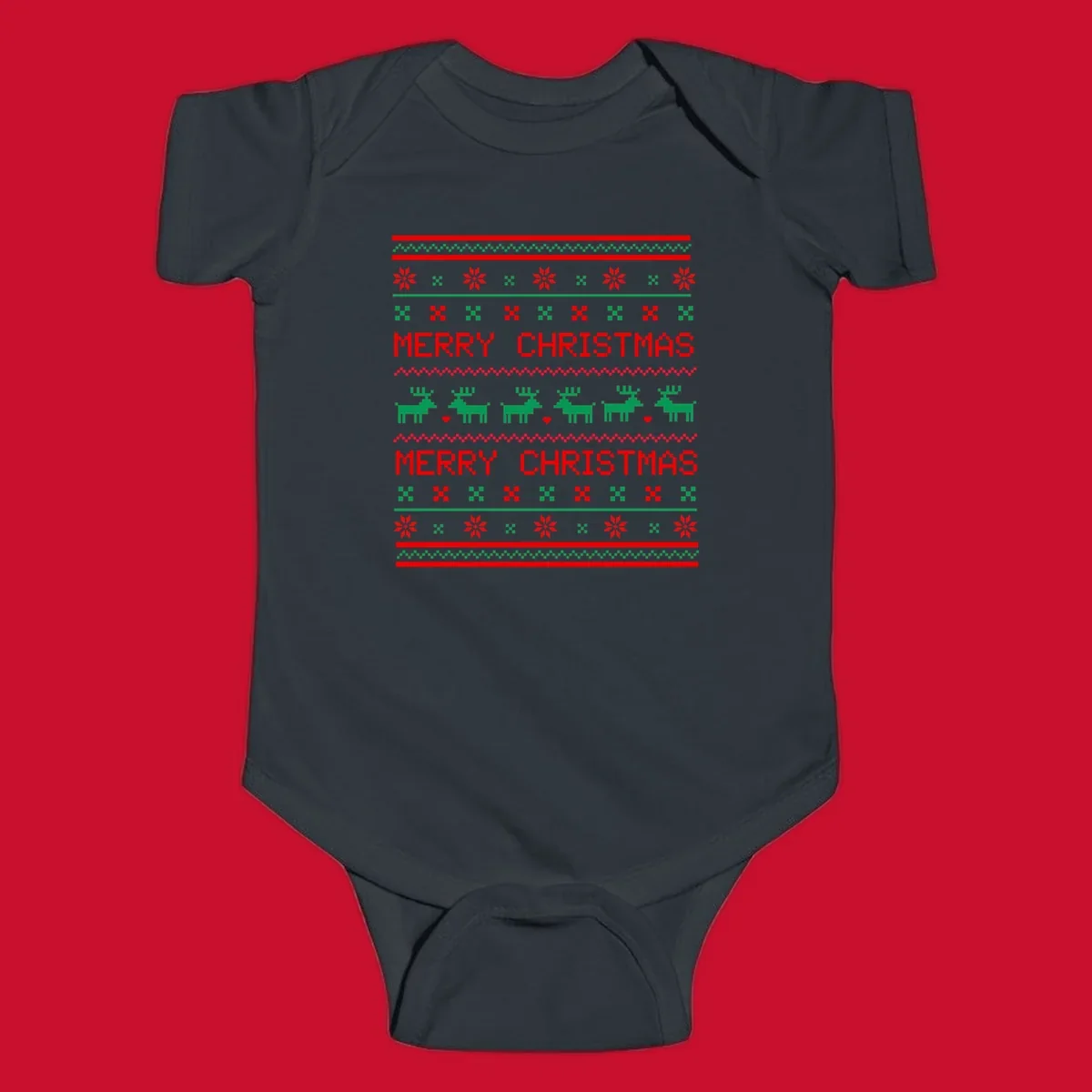 Ugly Christmas reindeer pattern with Merry Christmas text.