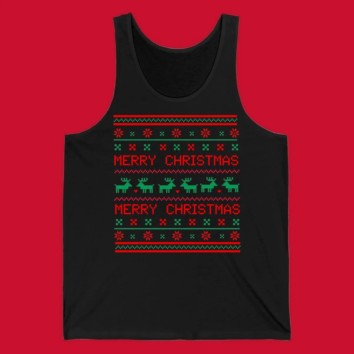 Ugly Christmas reindeer pattern with Merry Christmas text.