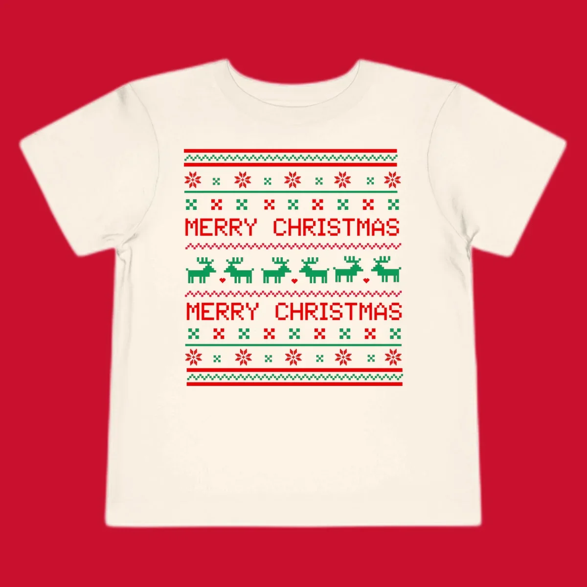 Ugly Christmas reindeer pattern with Merry Christmas text.