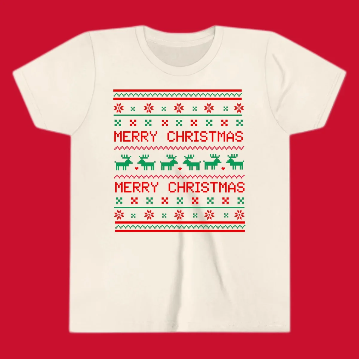 Ugly Christmas reindeer pattern with Merry Christmas text.