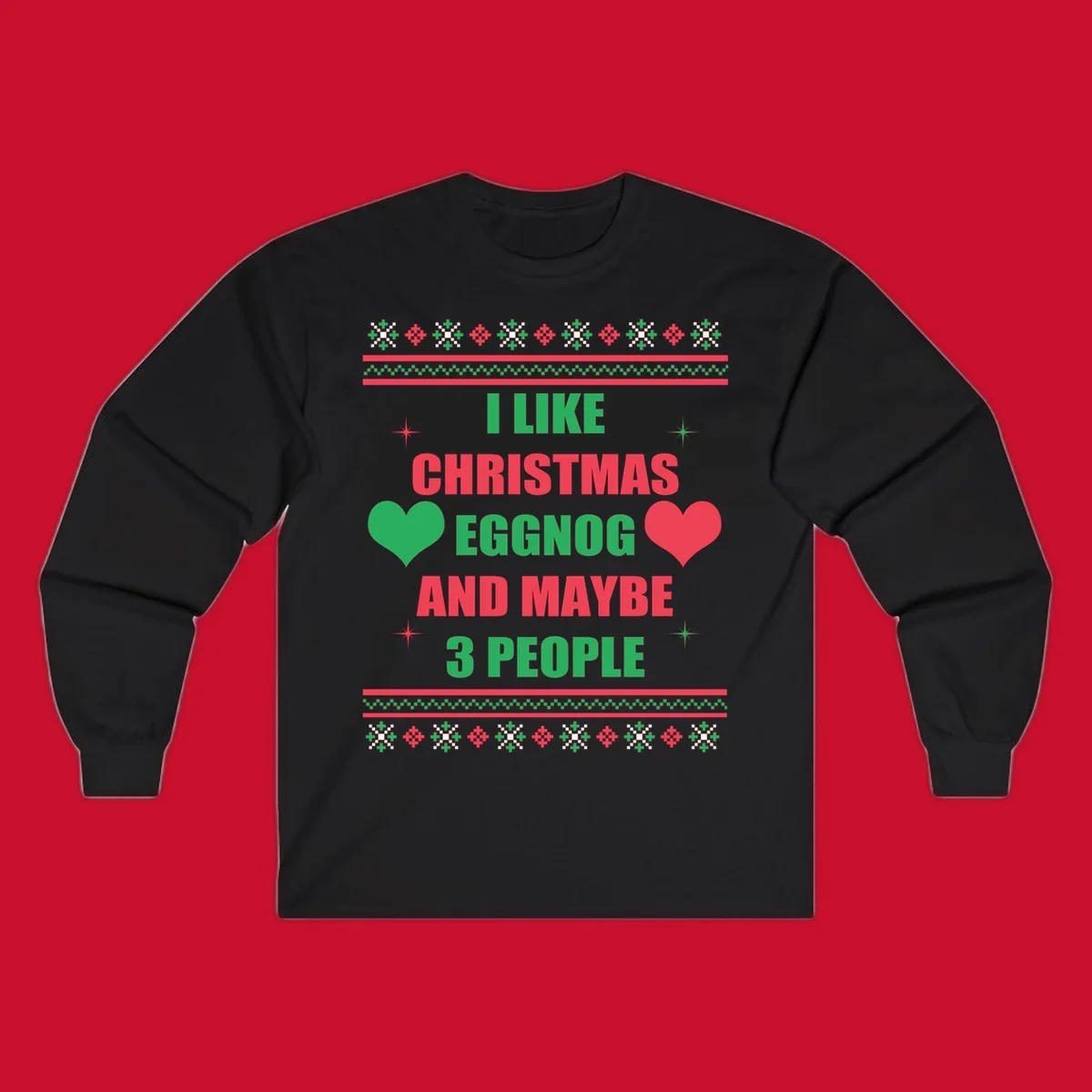 Christmas eggnog and maybe 3 people text design with hearts and festive border. Christmas-eggnog-people.