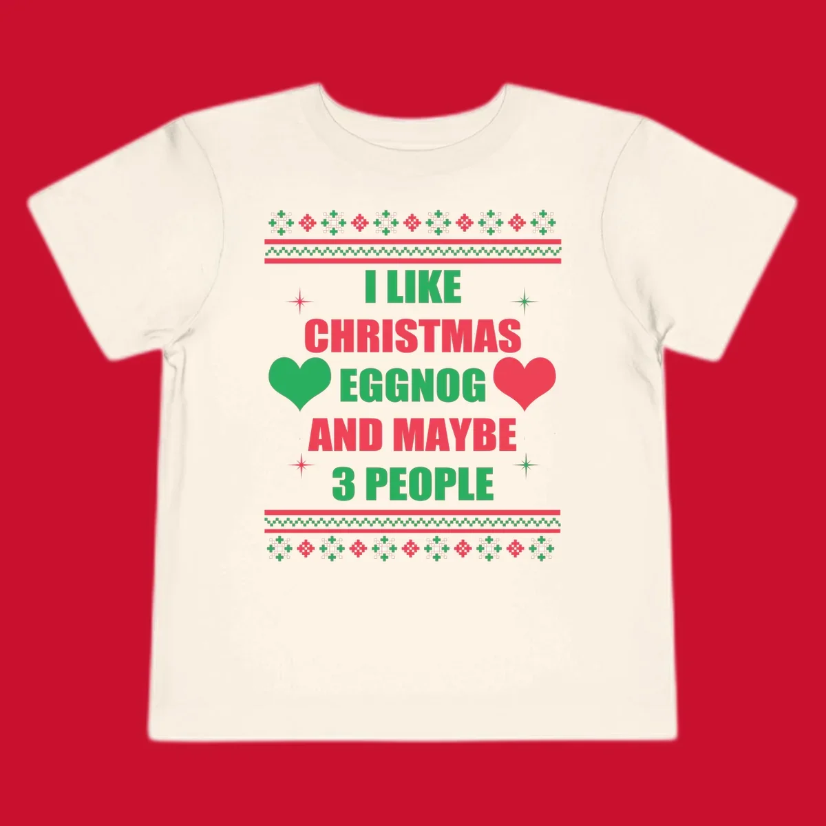 Christmas eggnog and maybe 3 people text design with hearts and festive border. Christmas-eggnog-people.