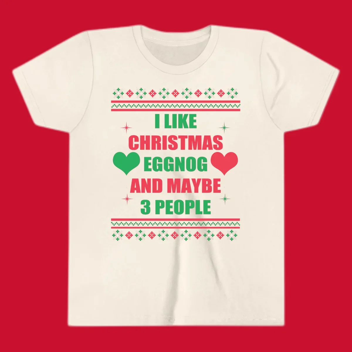 Christmas eggnog and maybe 3 people text design with hearts and festive border. Christmas-eggnog-people.