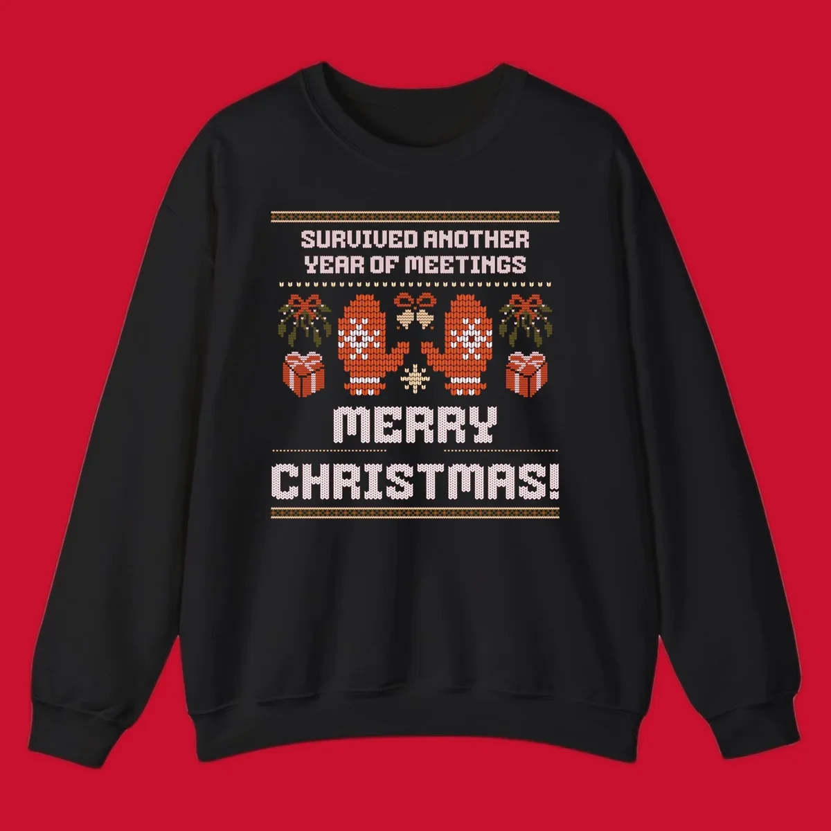 Text 'Survived Another Year Of Meetings' and 'Merry Christmas!' with lung graphics, presents, and mistletoe - meeting survivor christmas.