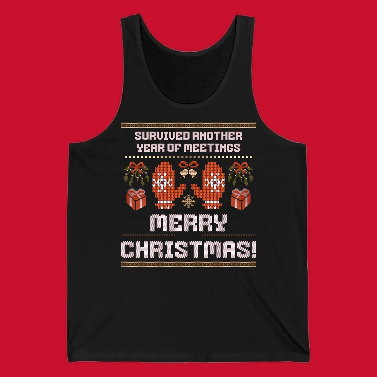 Text 'Survived Another Year Of Meetings' and 'Merry Christmas!' with lung graphics, presents, and mistletoe - meeting survivor christmas.