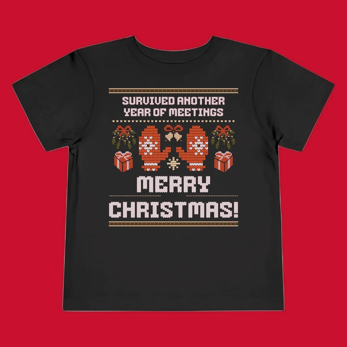 Text 'Survived Another Year Of Meetings' and 'Merry Christmas!' with lung graphics, presents, and mistletoe - meeting survivor christmas.