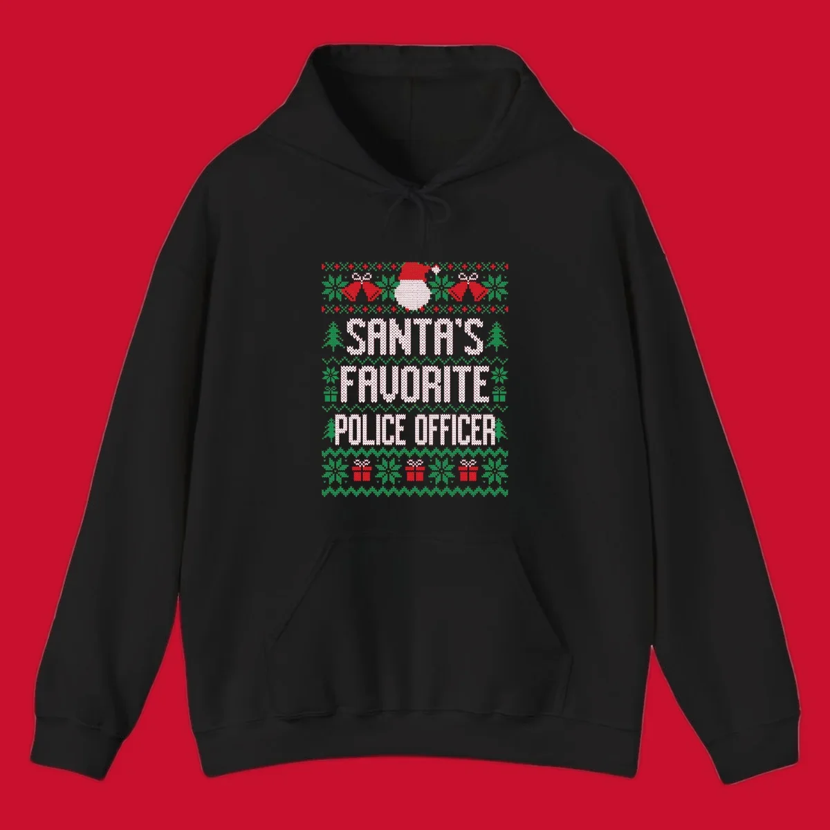 Santa's Favorite Police Officer ugly Christmas design with text and holiday elements.