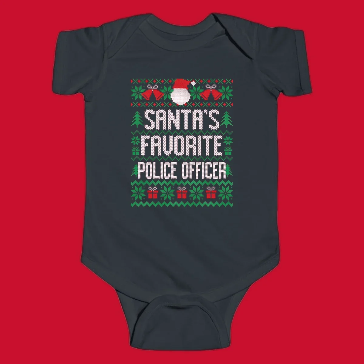 Santa's Favorite Police Officer ugly Christmas design with text and holiday elements.