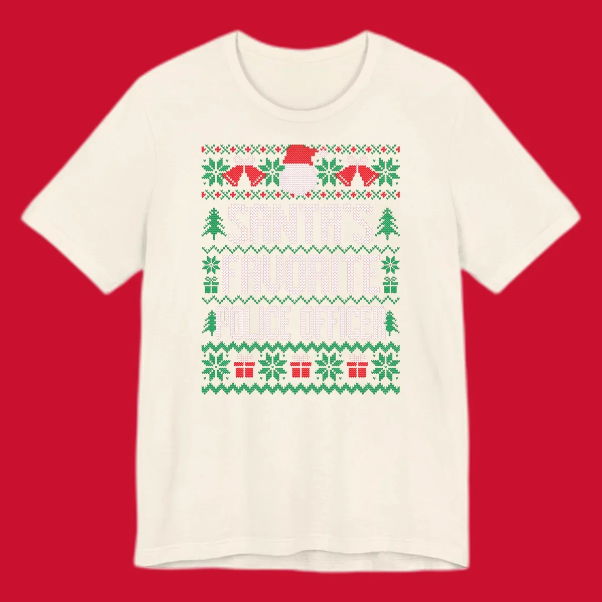 Santa's Favorite Police Officer ugly Christmas design with text and holiday elements.
