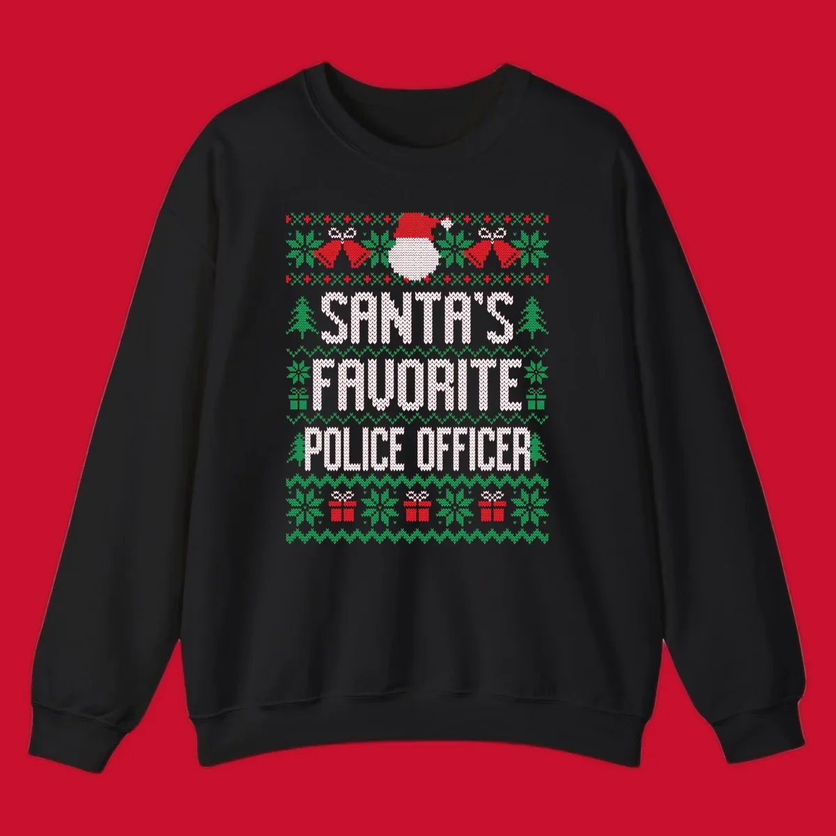 Santa's Favorite Police Officer ugly Christmas design with text and holiday elements.