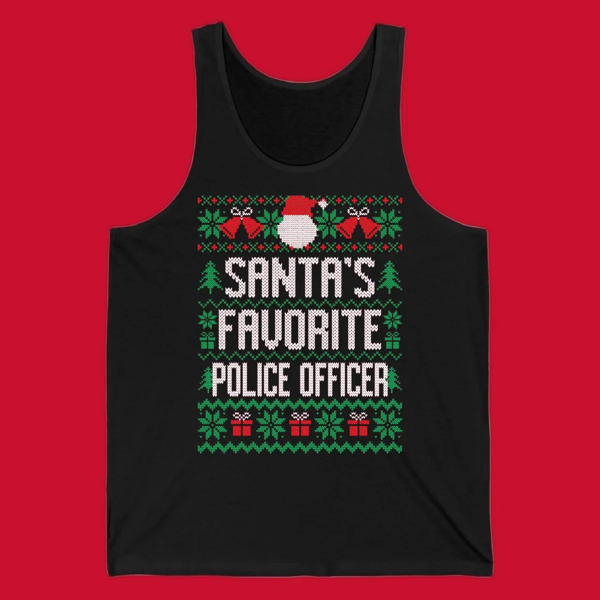 Santa's Favorite Police Officer ugly Christmas design with text and holiday elements.
