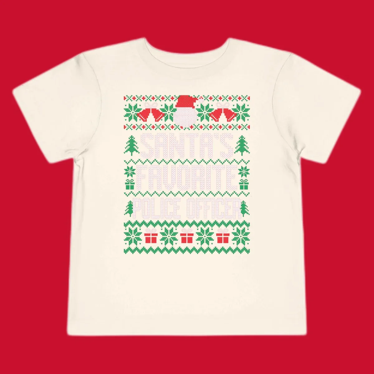 Santa's Favorite Police Officer ugly Christmas design with text and holiday elements.