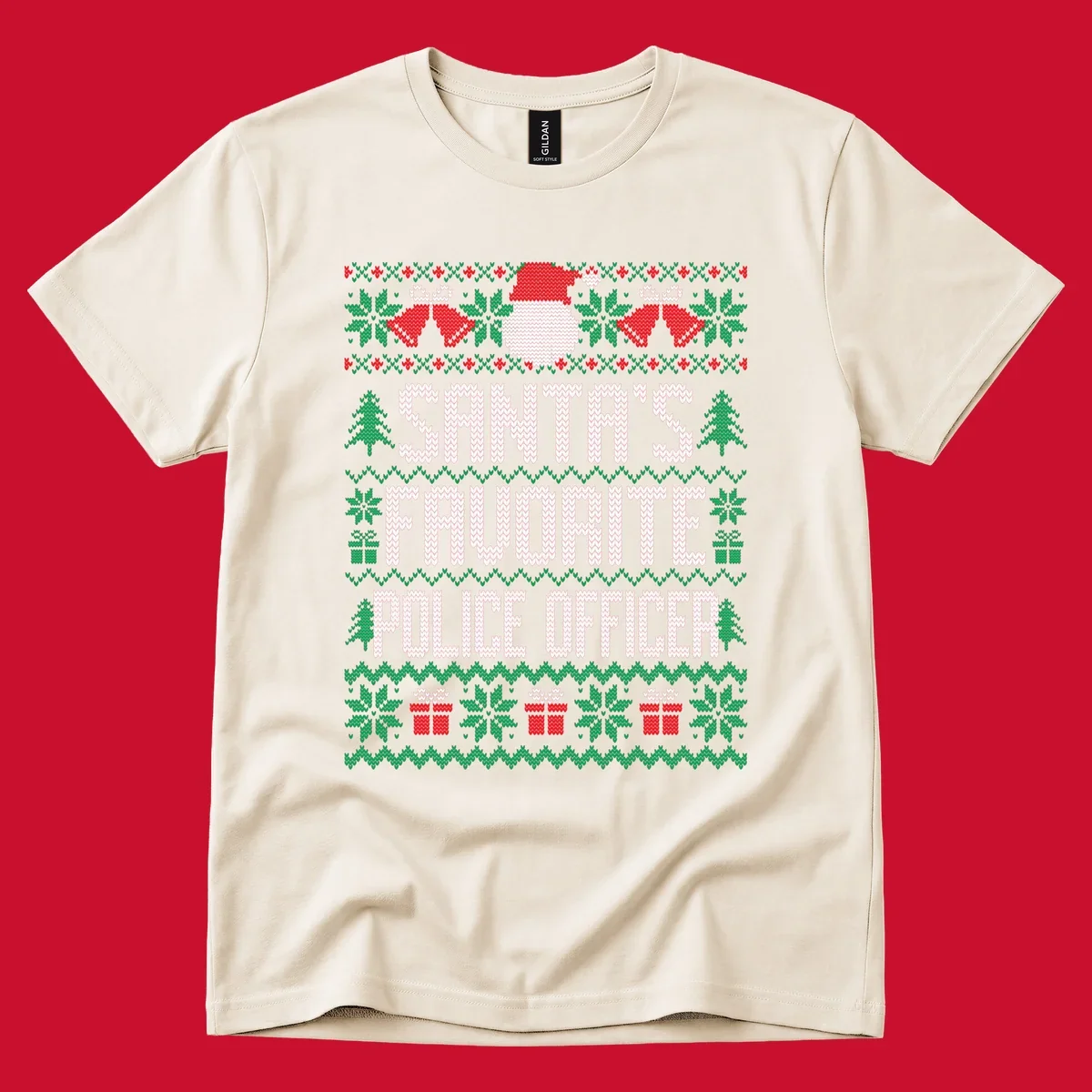 Santa's Favorite Police Officer ugly Christmas design with text and holiday elements.