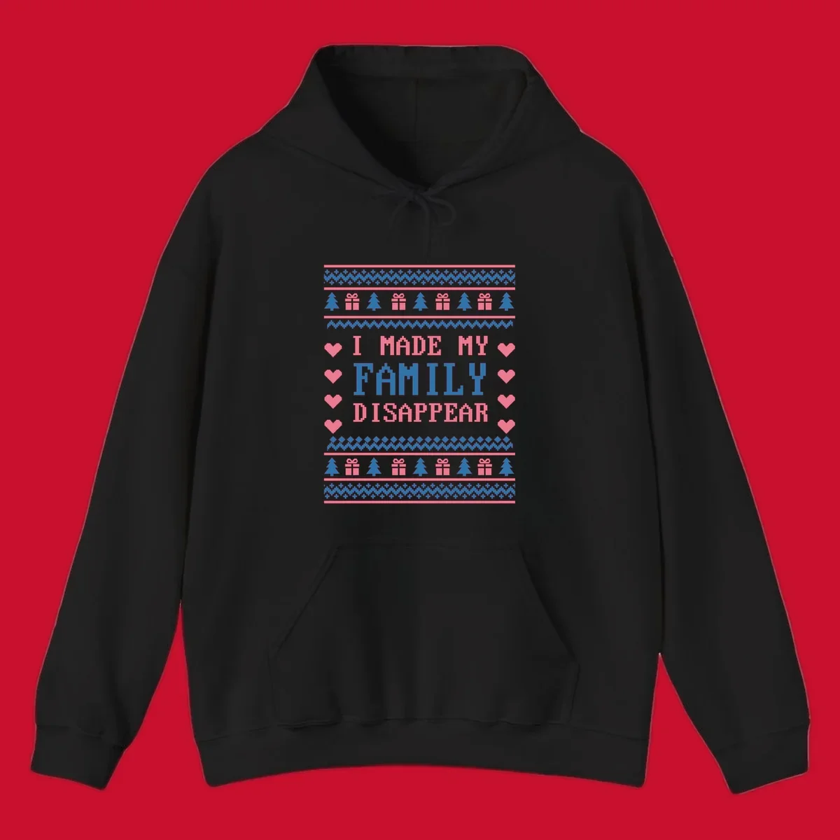 Family disappear ugly sweater text with christmas elements