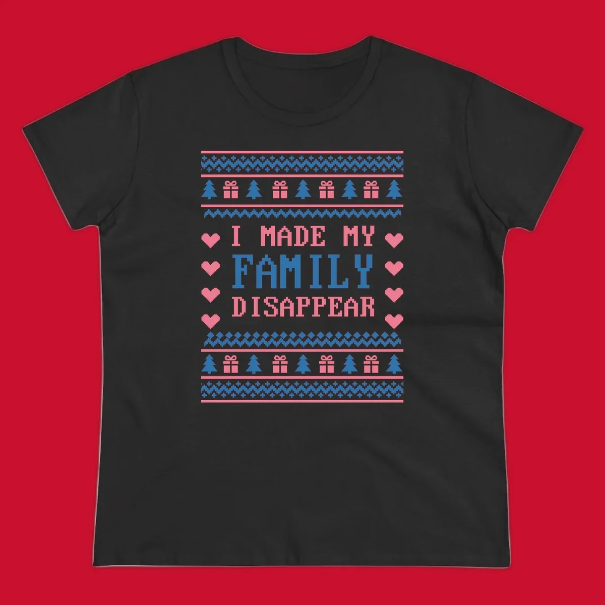 Family disappear ugly sweater text with christmas elements