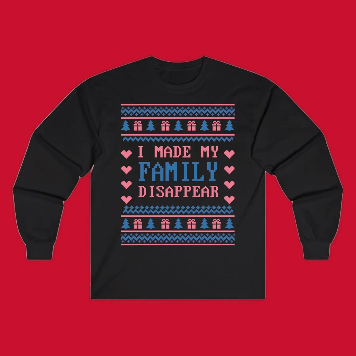 Family disappear ugly sweater text with christmas elements