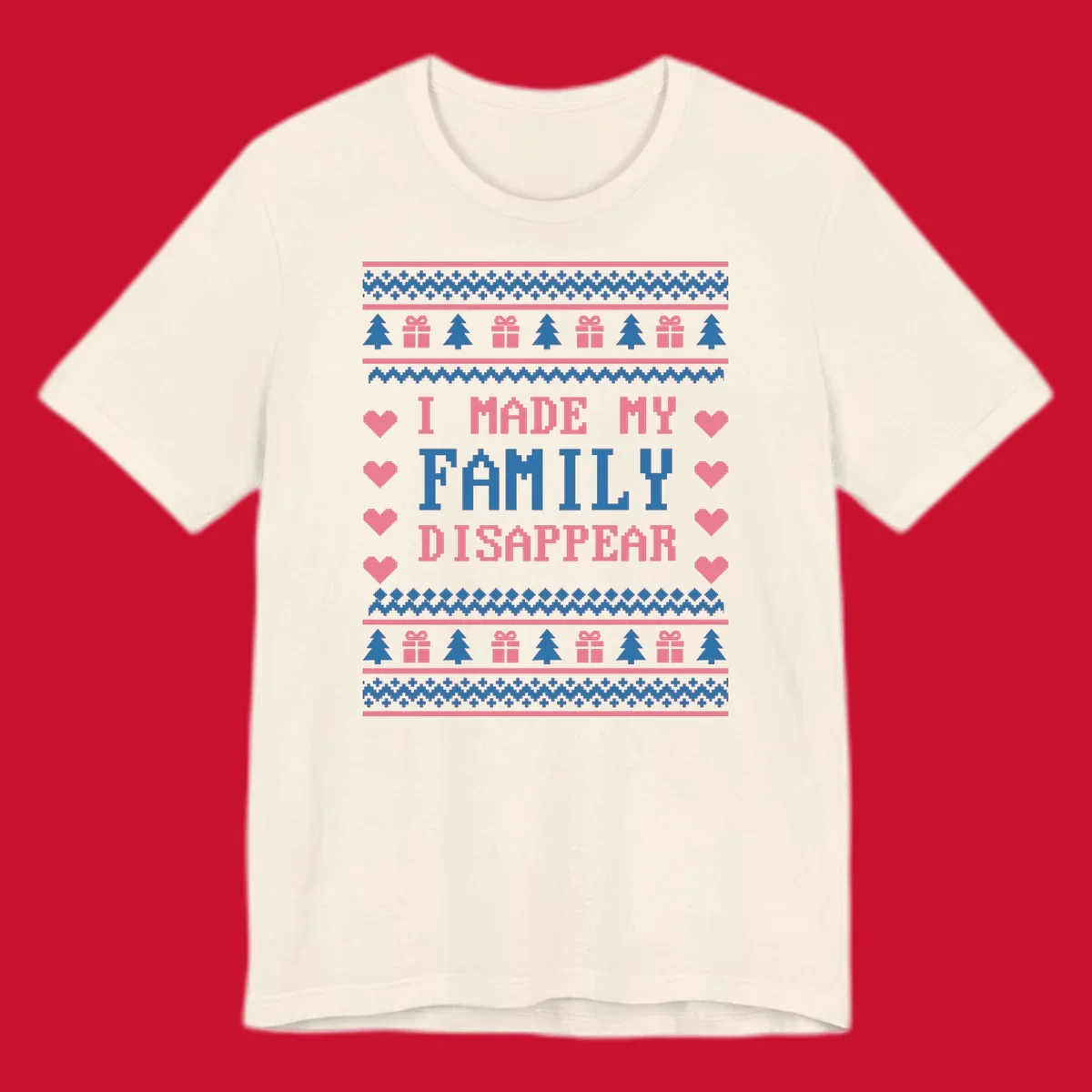 Family disappear ugly sweater text with christmas elements