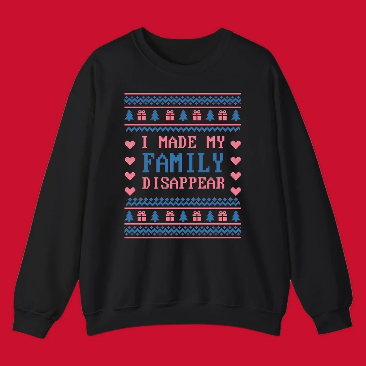 Family disappear ugly sweater text with christmas elements
