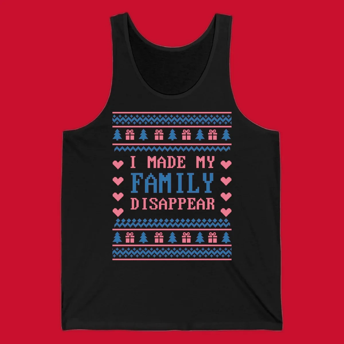 Family disappear ugly sweater text with christmas elements