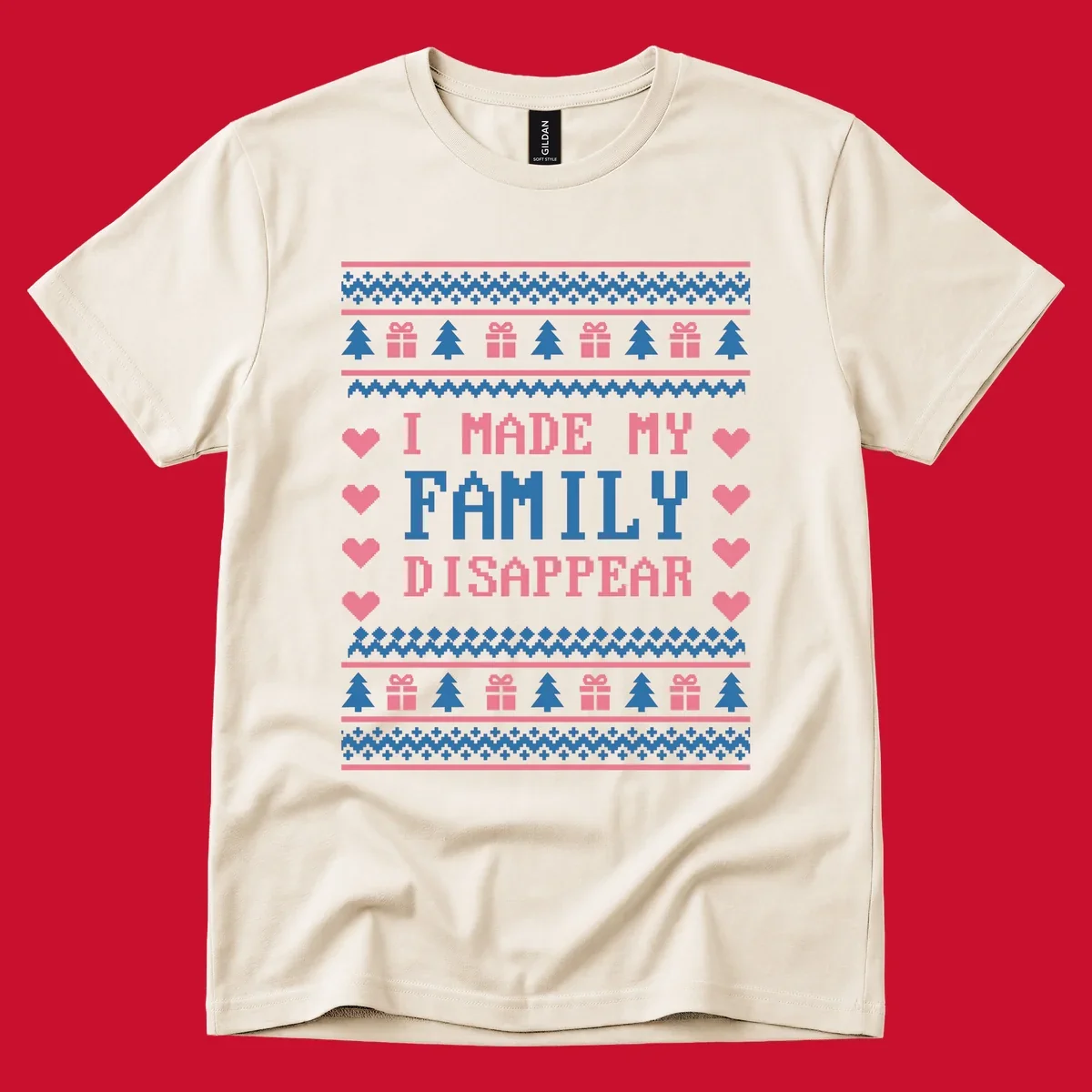 Family disappear ugly sweater text with christmas elements