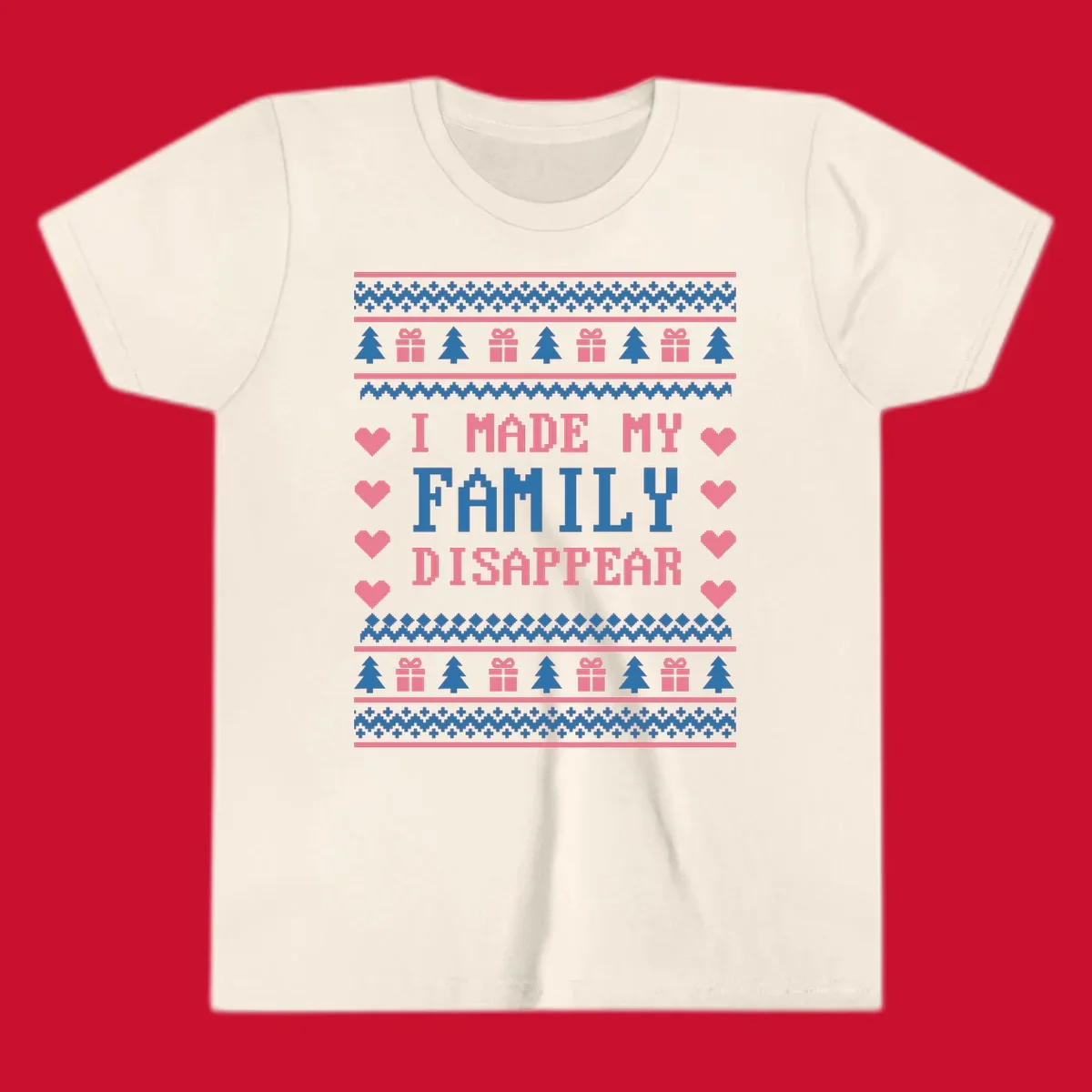Family disappear ugly sweater text with christmas elements