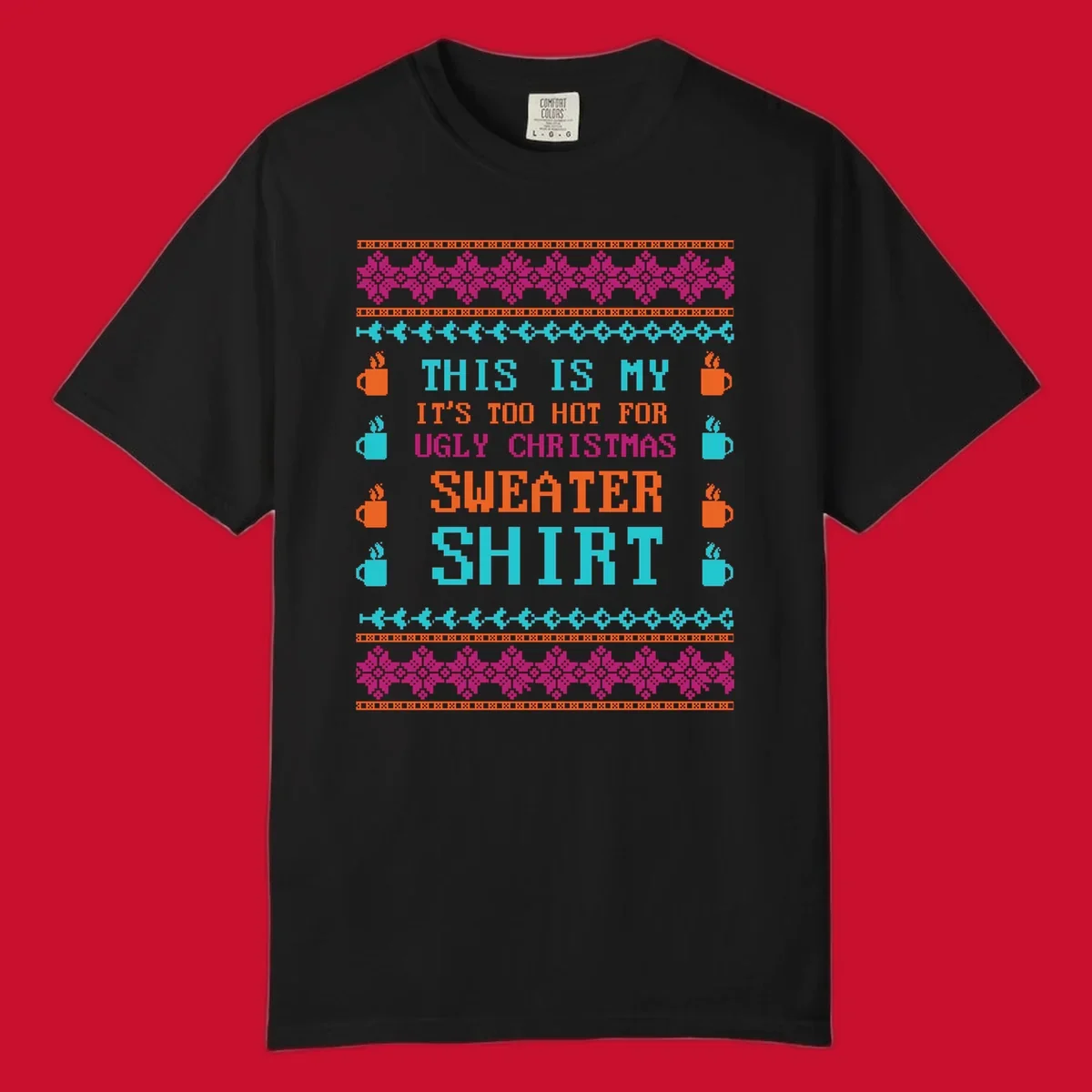 Ugly Christmas sweater shirt design with text 'This Is My Sweater Shirt' and pixelated graphics.