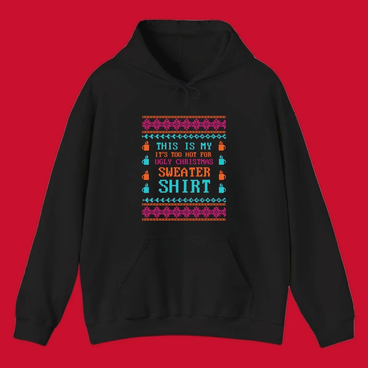 Ugly Christmas sweater shirt design with text 'This Is My Sweater Shirt' and pixelated graphics.