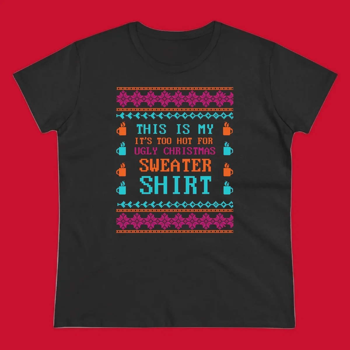 Ugly Christmas sweater shirt design with text 'This Is My Sweater Shirt' and pixelated graphics.