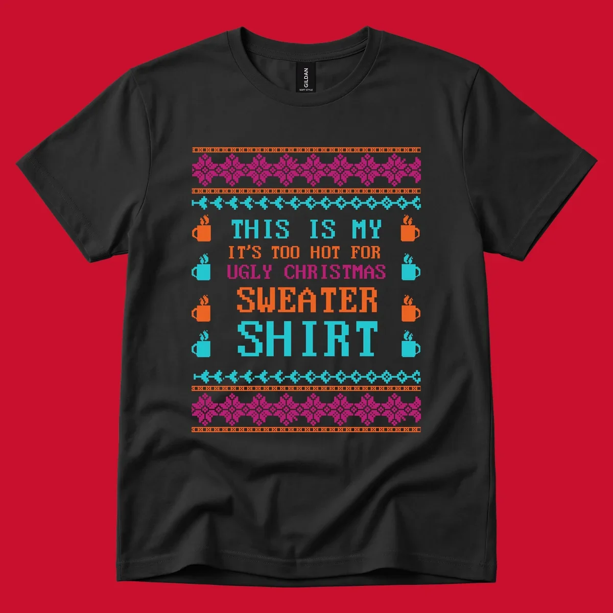 Ugly Christmas sweater shirt design with text 'This Is My Sweater Shirt' and pixelated graphics.