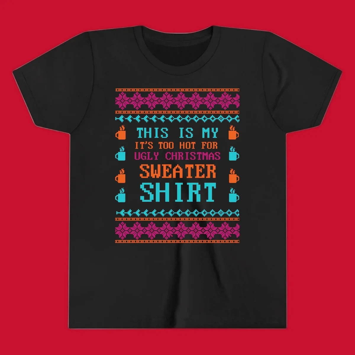 Ugly Christmas sweater shirt design with text 'This Is My Sweater Shirt' and pixelated graphics.