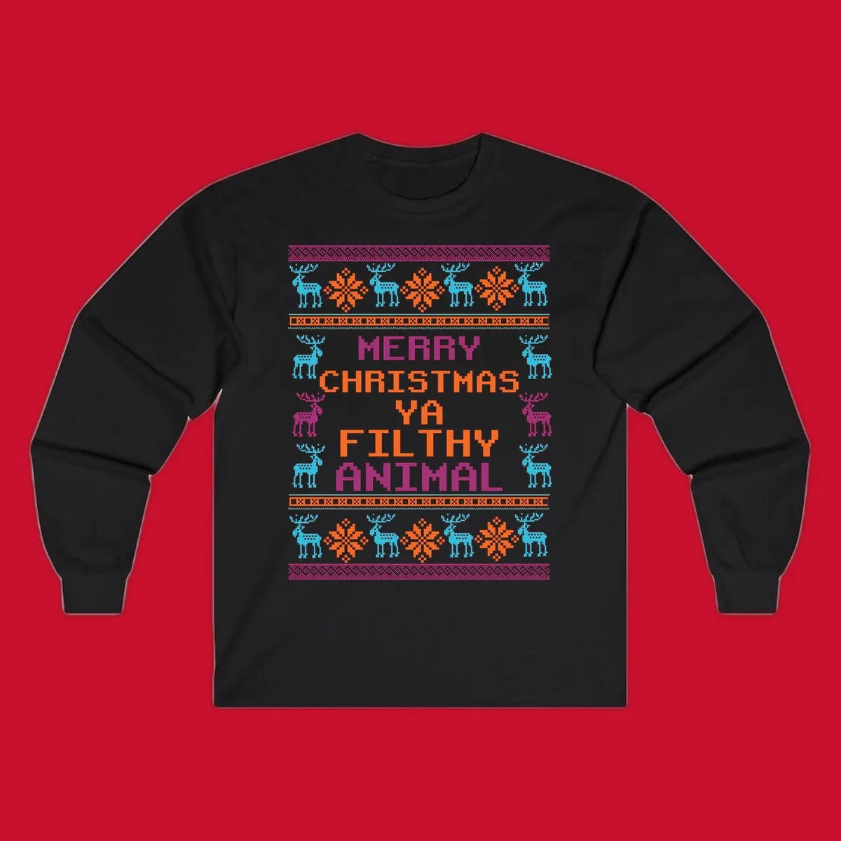Filthy animal christmas pixel art design with reindeer and snowflakes.