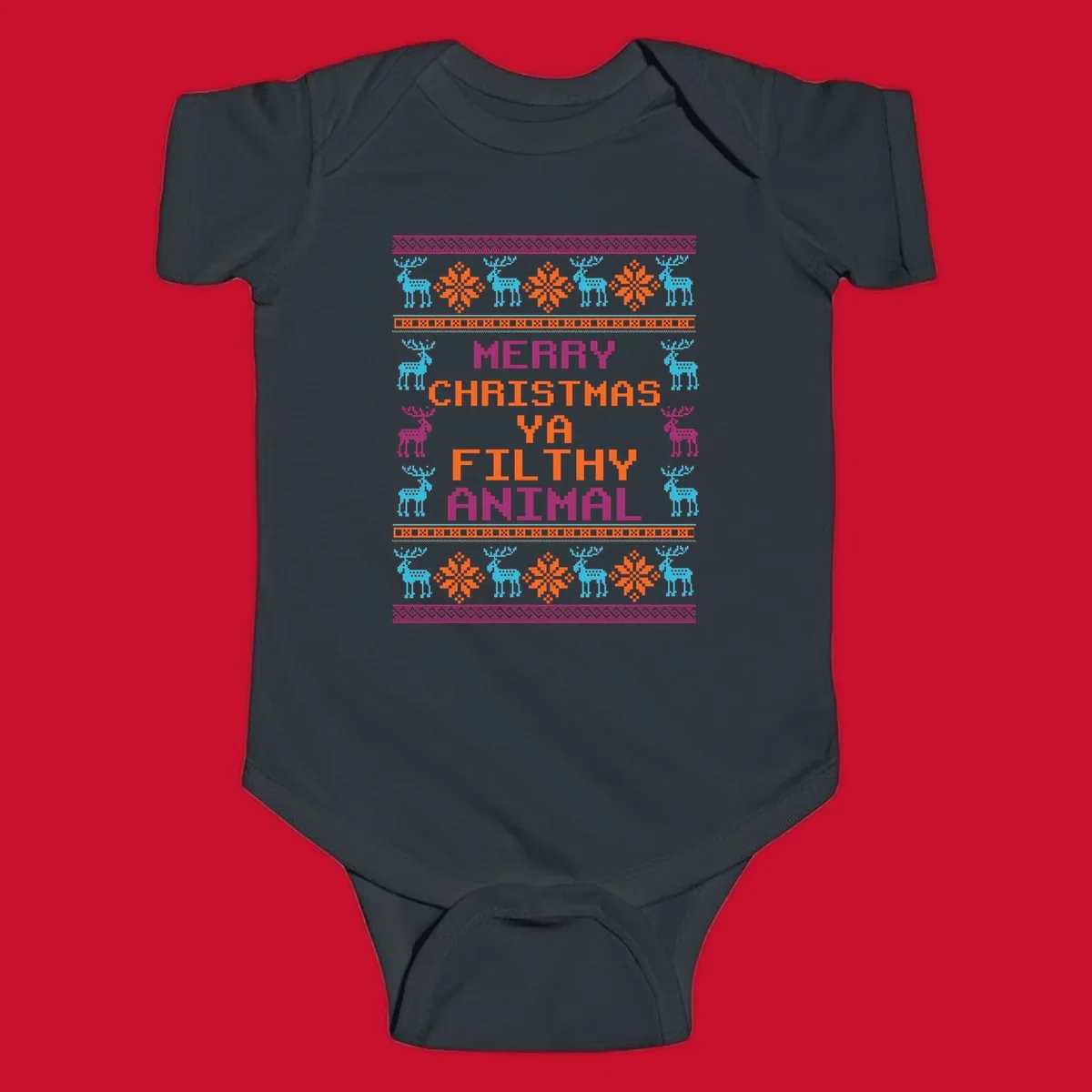 Filthy animal christmas pixel art design with reindeer and snowflakes.
