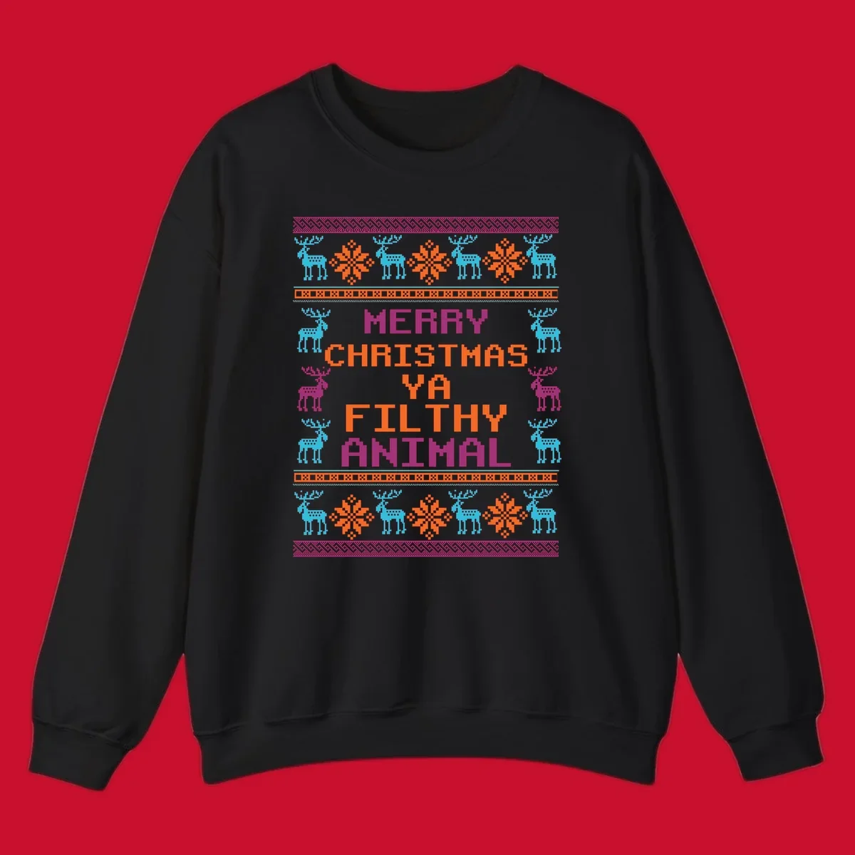Filthy animal christmas pixel art design with reindeer and snowflakes.