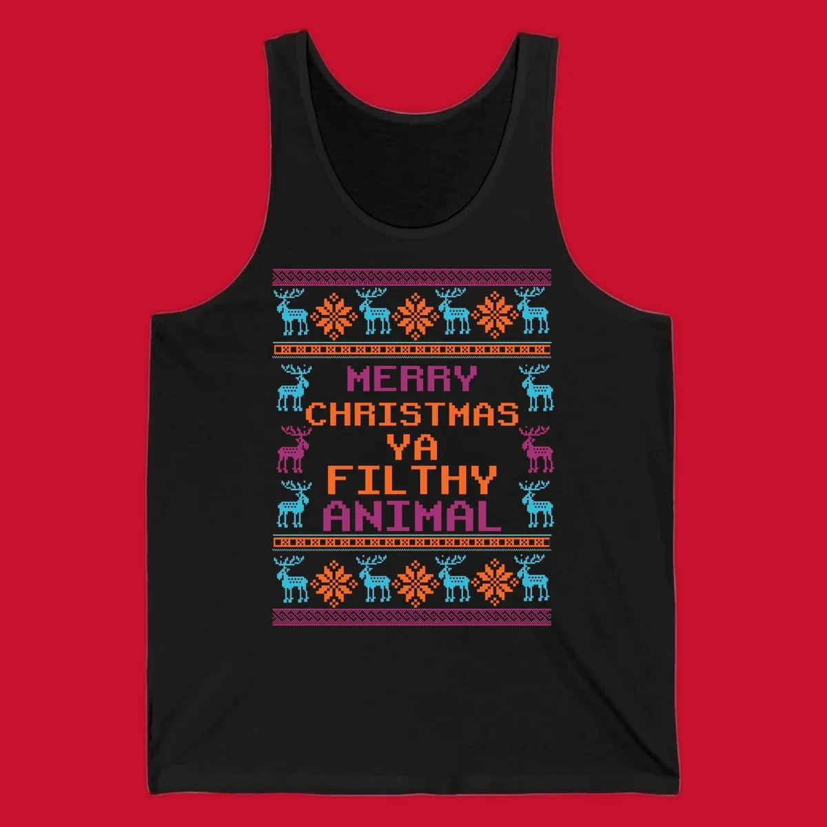 Filthy animal christmas pixel art design with reindeer and snowflakes.