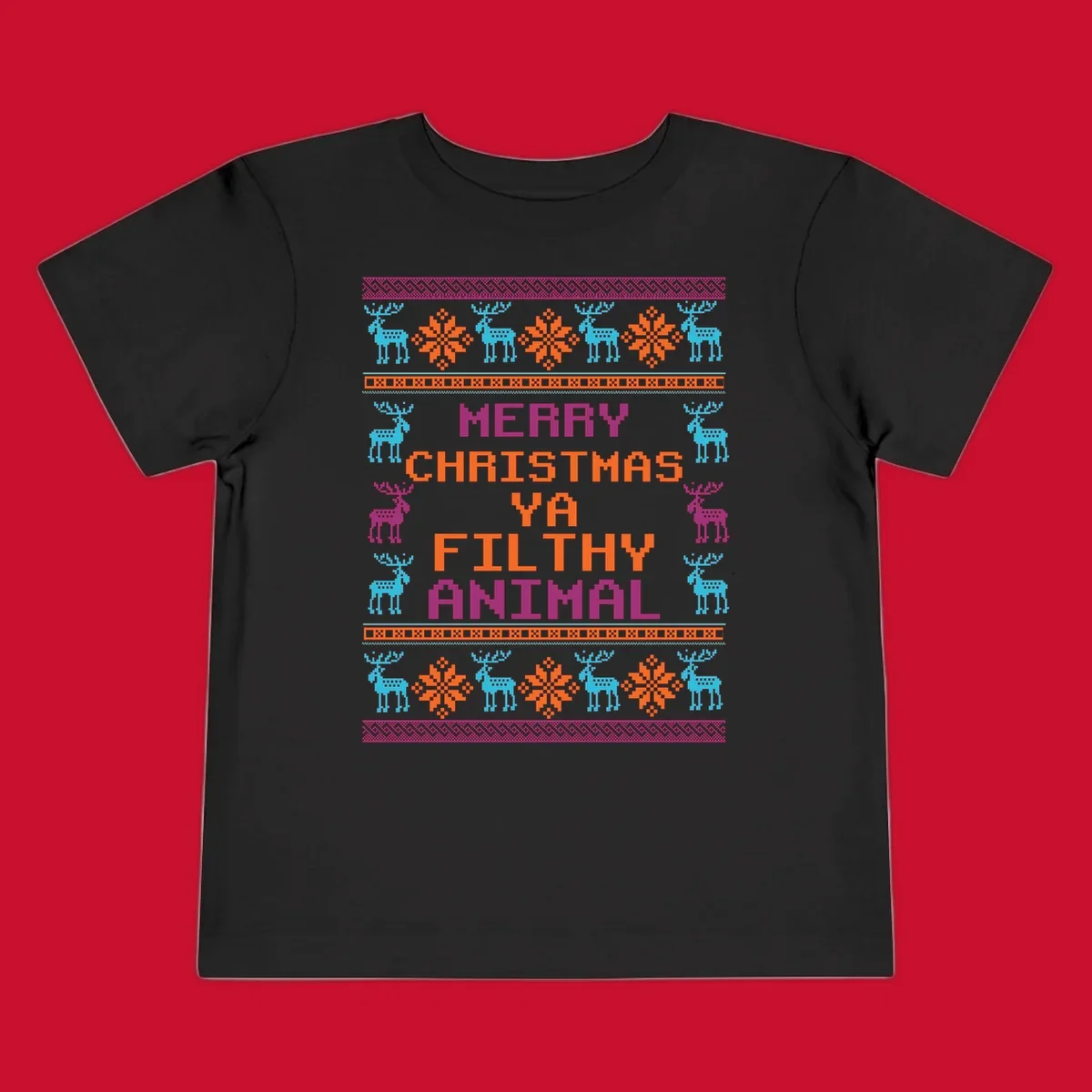 Filthy animal christmas pixel art design with reindeer and snowflakes.