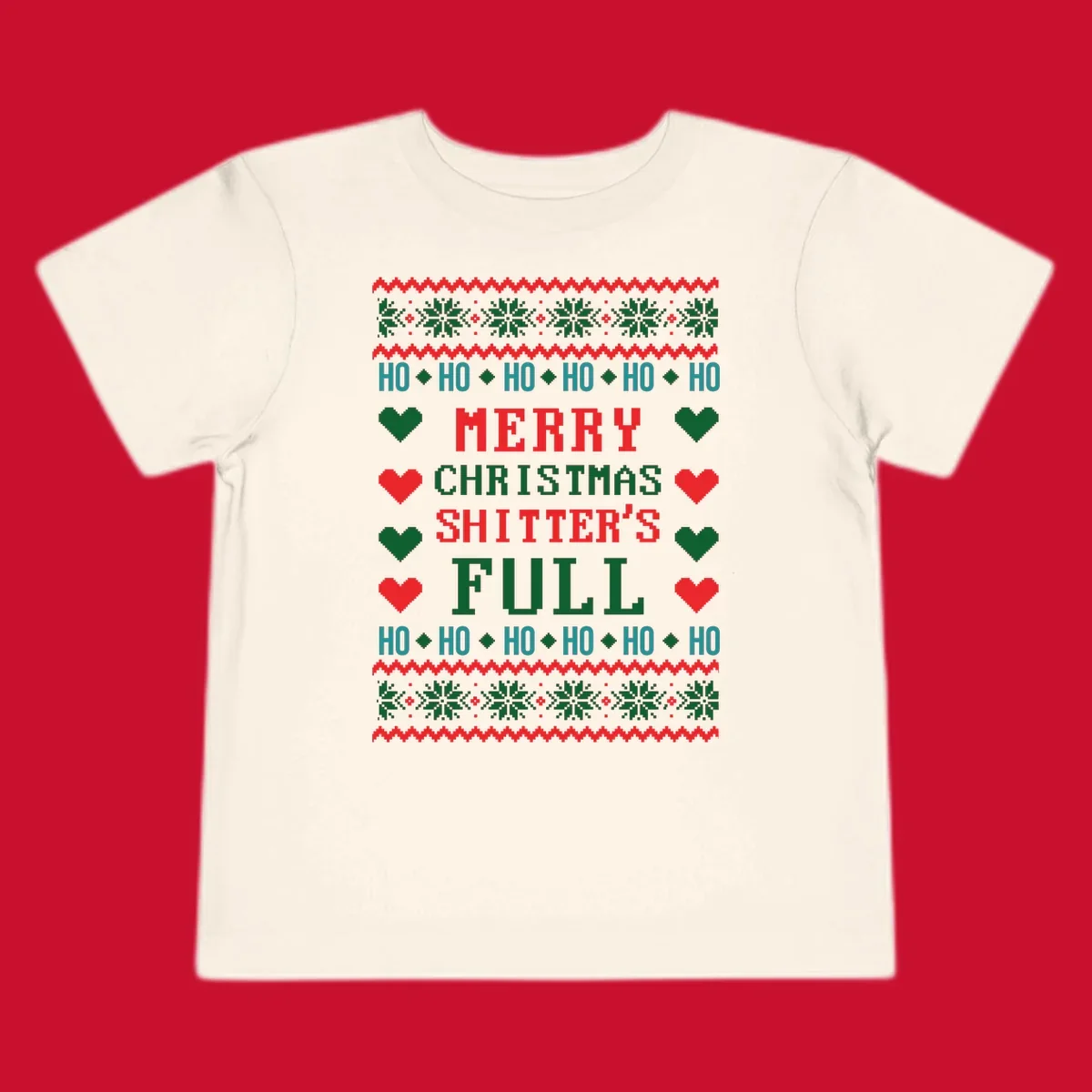 Pixelated text and holiday elements in a Merry Christmas Shitter's Full design.