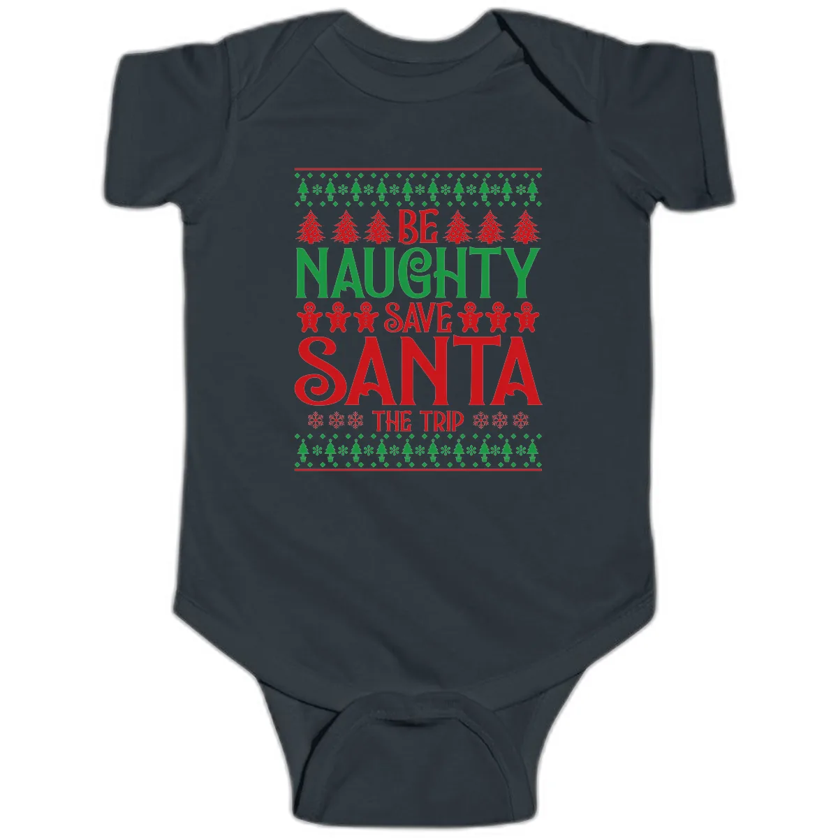 Be Naughty Save Santa The Trip Baby Onesie in Black