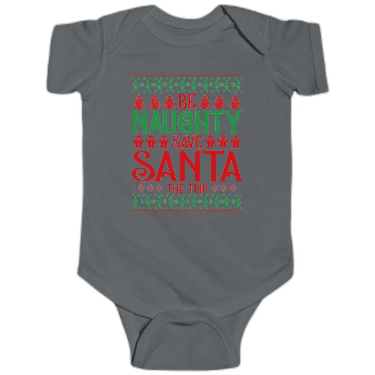 Be Naughty Save Santa The Trip Baby Onesie in Charcoal