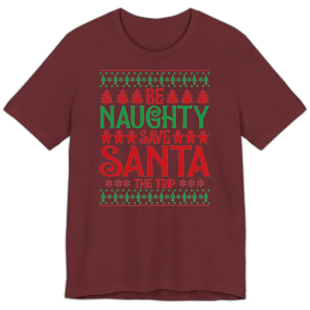 Be Naughty Save Santa The Trip Premium T-Shirt in Heather Cardinal