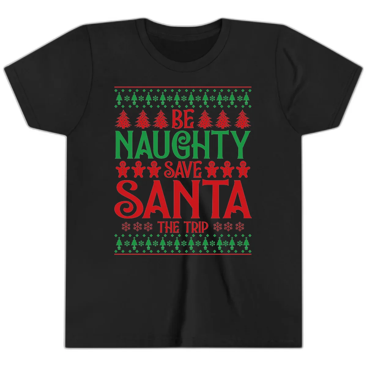 Be Naughty Save Santa The Trip Youth T-Shirt in Black