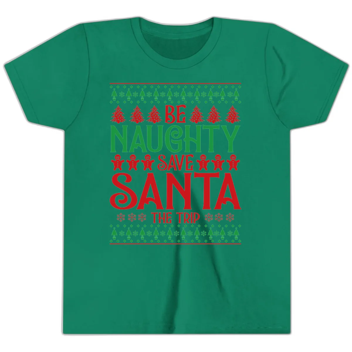 Be Naughty Save Santa The Trip Youth T-Shirt in Kelly