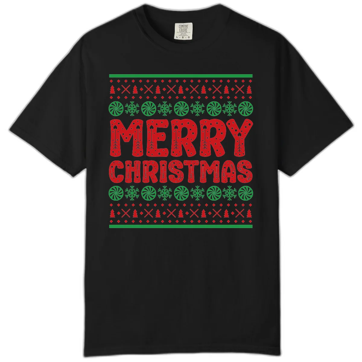 Merry Christmas Ugly Sweater Design Comfort Color in Black